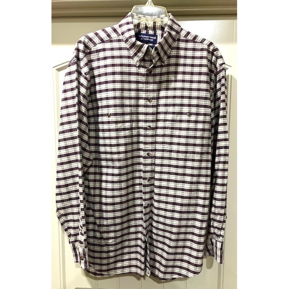 Men's Roundtree & Yorke Oxford Easy Care Button Up Dress Shirt Large Long Sleeve